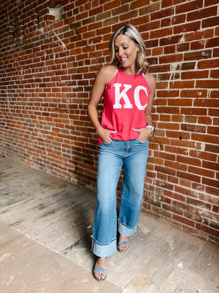 Distressed KC Rocker Tank, Red Frost