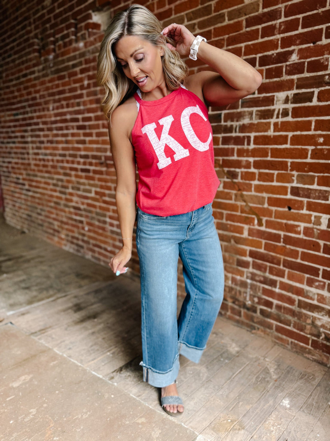 Distressed KC Rocker Tank, Red Frost