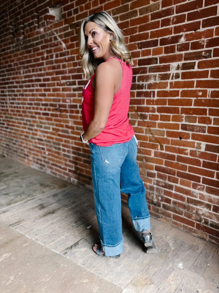 Distressed KC Rocker Tank, Red Frost