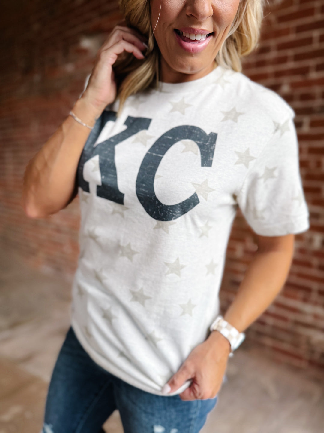 Distressed KC Star Print Graphic Tee, Natural Heather