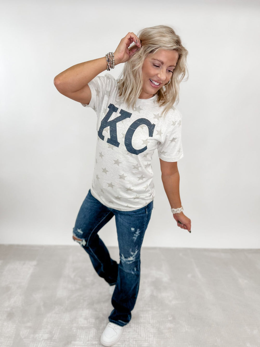 Distressed KC Star Print Graphic Tee, Natural Heather