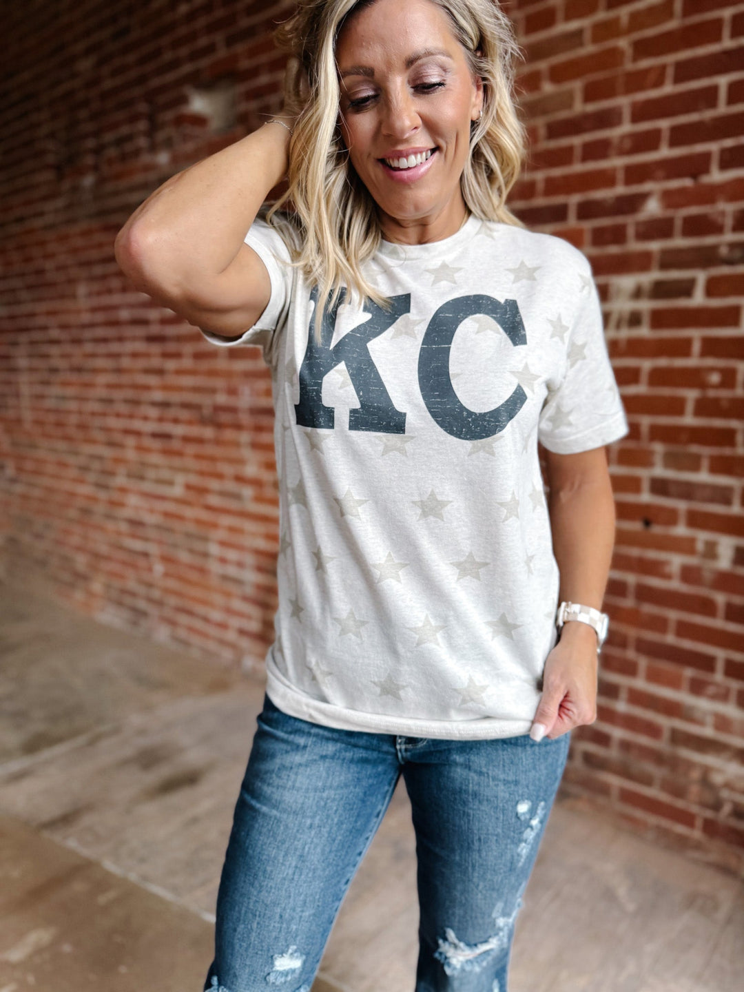 Distressed KC Star Print Graphic Tee, Natural Heather