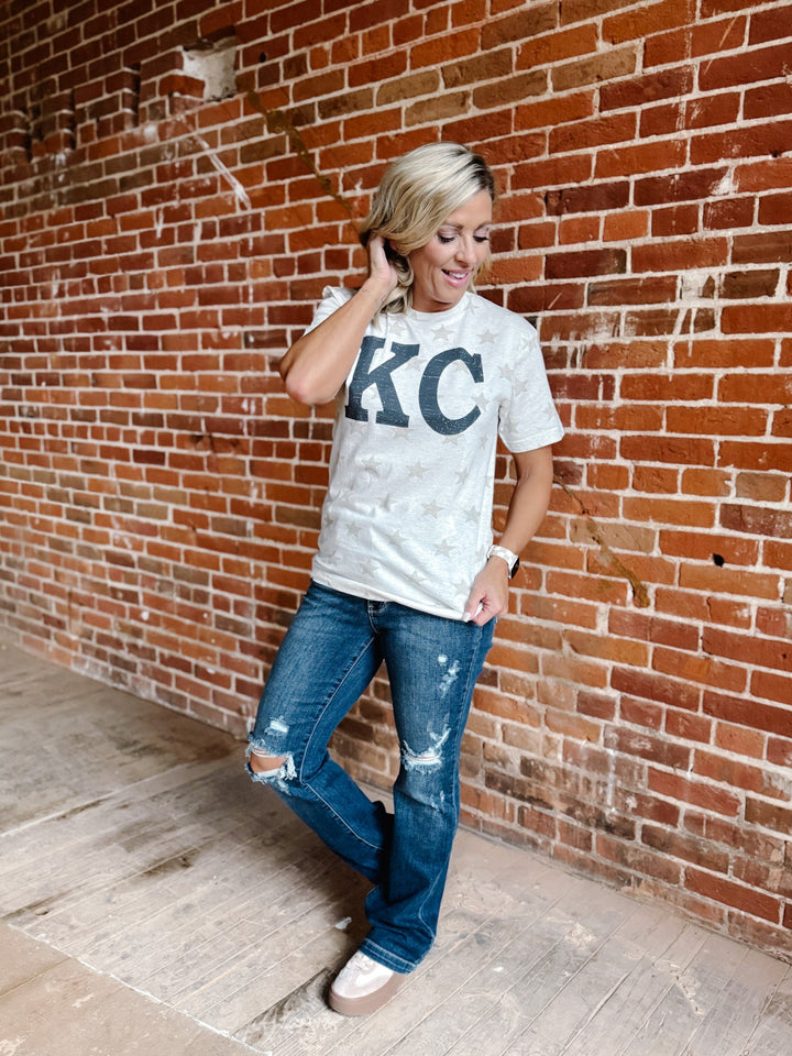 Distressed KC Star Print Graphic Tee, Natural Heather
