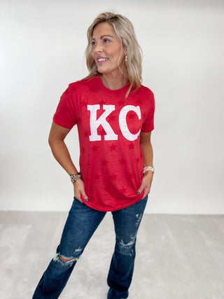 Distressed KC Star Print Graphic Tee, Red Star