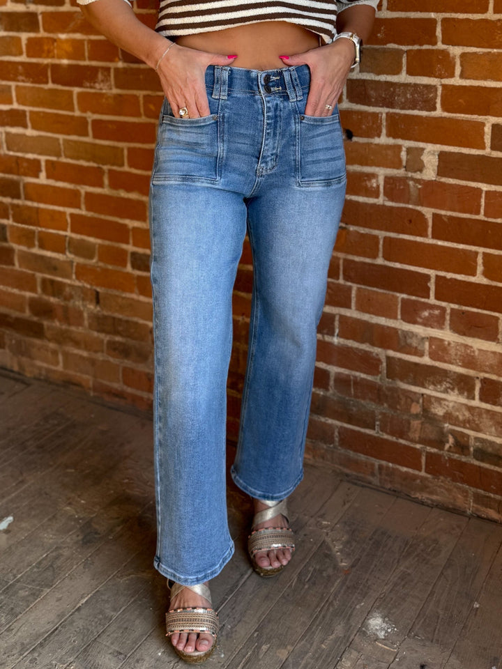 Double Take High-Rise Crop Straight Jean, Medium Wash