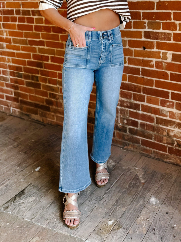 Double Take High-Rise Crop Straight Jean, Medium Wash