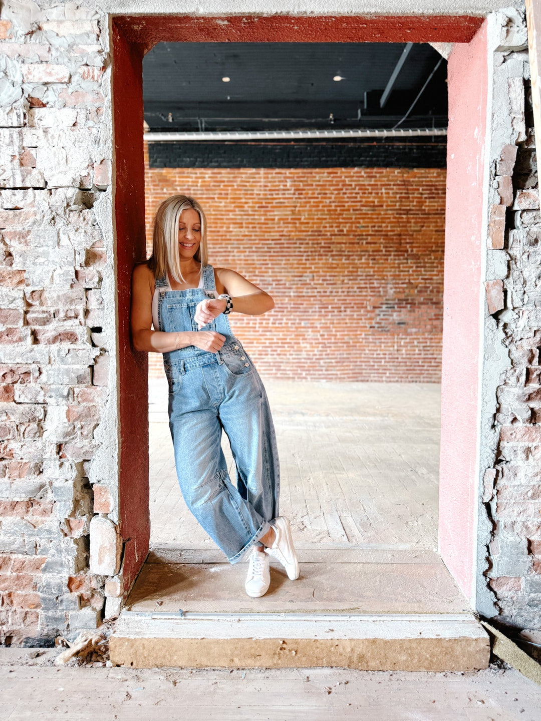 Dream On Denim Barrel Overalls, Medium Wash