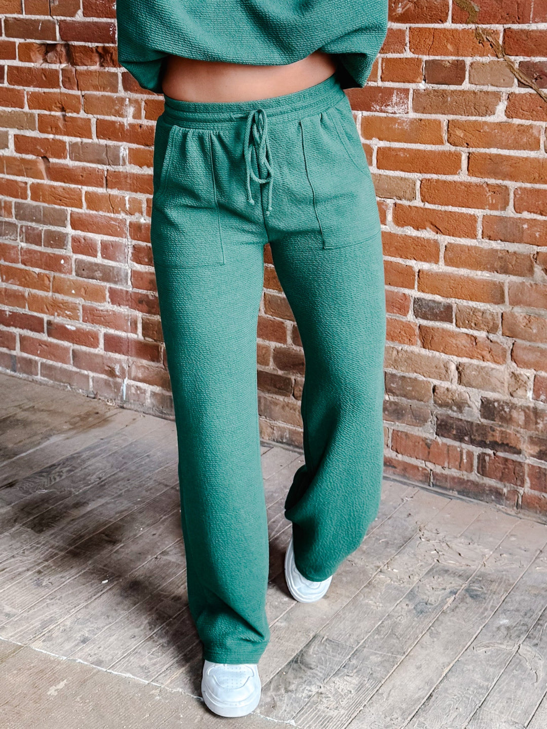 Drift Cloudy Knit Wide Leg Bottoms, Green