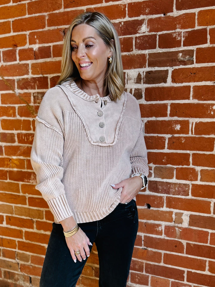 Driftwood Henley Pullover, Washed Walnut