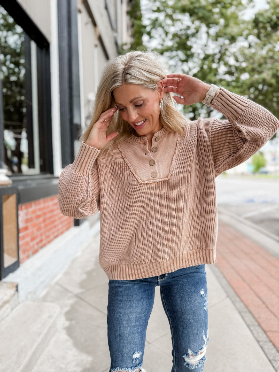 Driftwood Henley Pullover, Washed Walnut