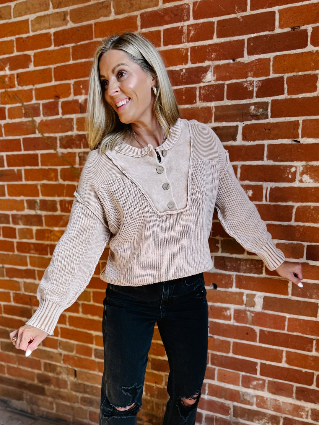 Driftwood Henley Pullover, Washed Walnut