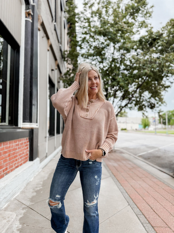 Driftwood Henley Pullover, Washed Walnut