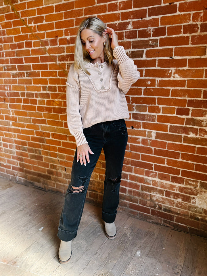 Driftwood Henley Pullover, Washed Walnut