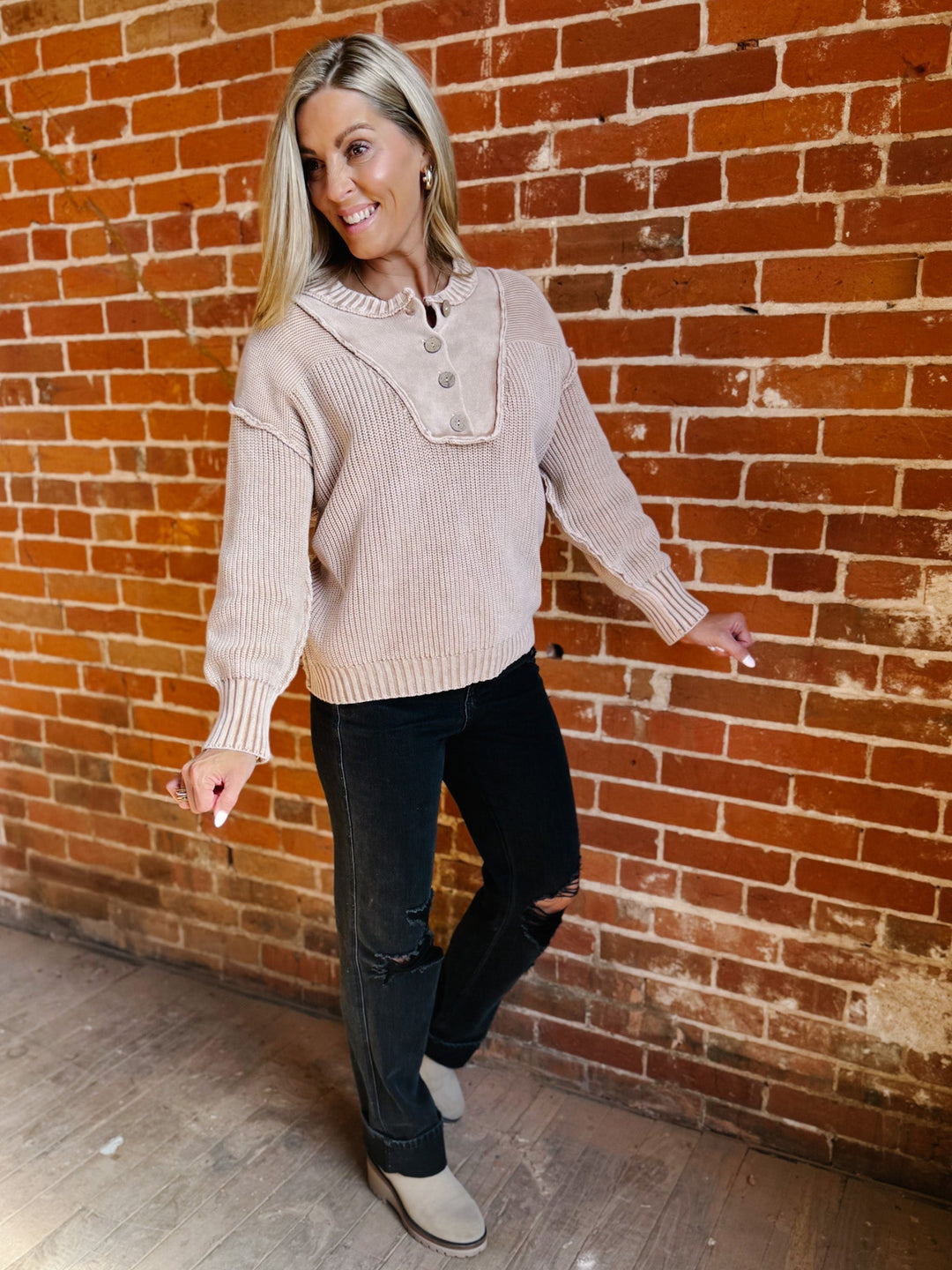 Driftwood Henley Pullover, Washed Walnut