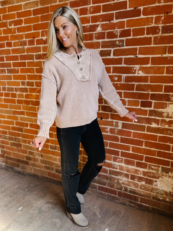 Driftwood Henley Pullover, Washed Walnut