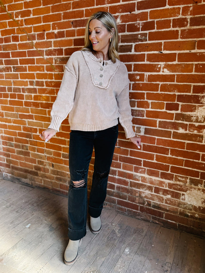 Driftwood Henley Pullover, Washed Walnut