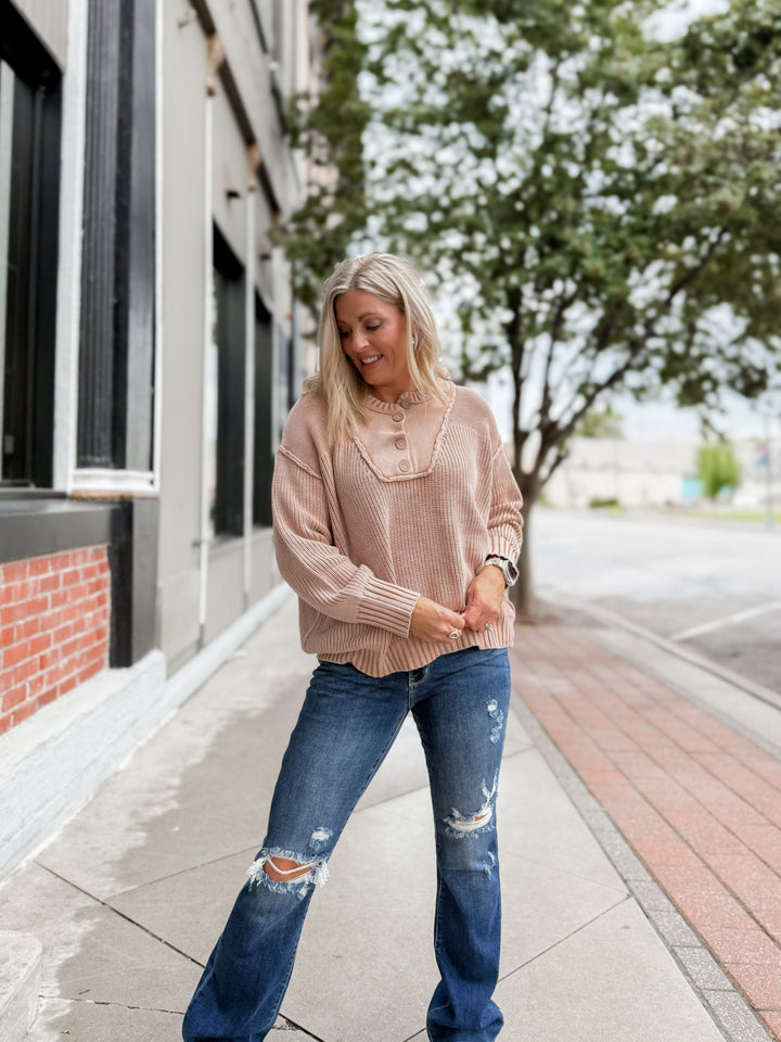 Driftwood Henley Pullover, Washed Walnut