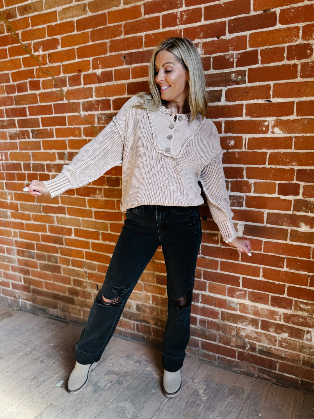 Driftwood Henley Pullover, Washed Walnut