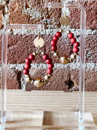 Drop It Wood & Metal Teardrop Earrings, Red