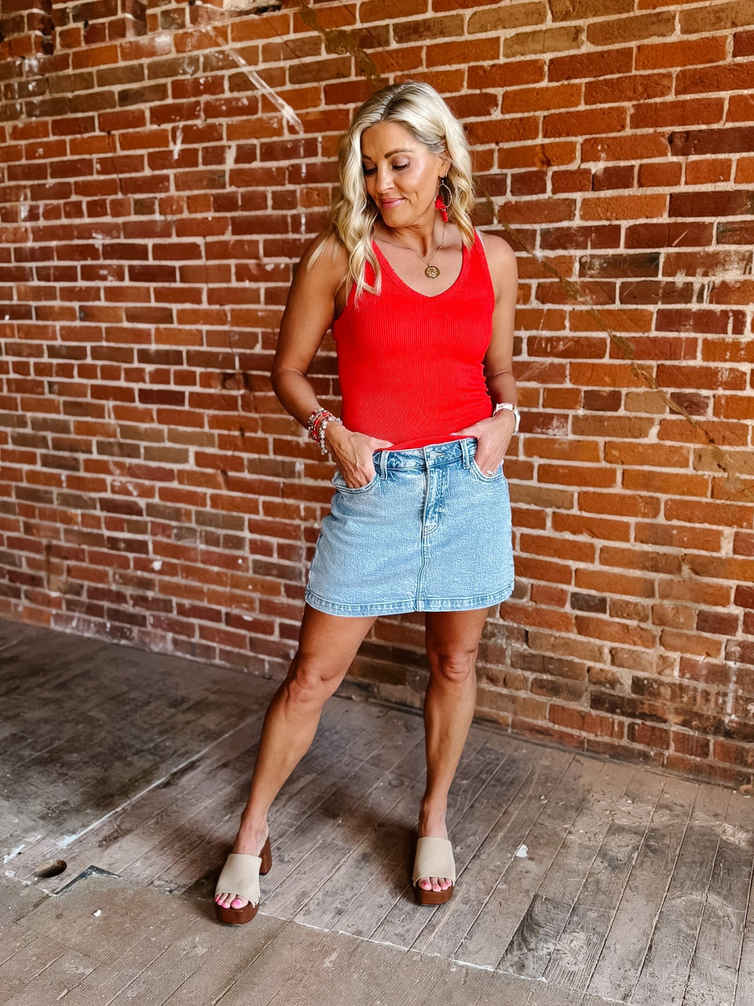 Dual Mood Reversible Ribbed Tank, Red