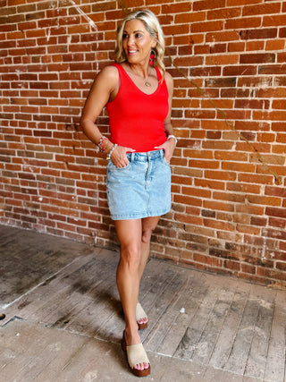 Dual Mood Reversible Ribbed Tank, Red