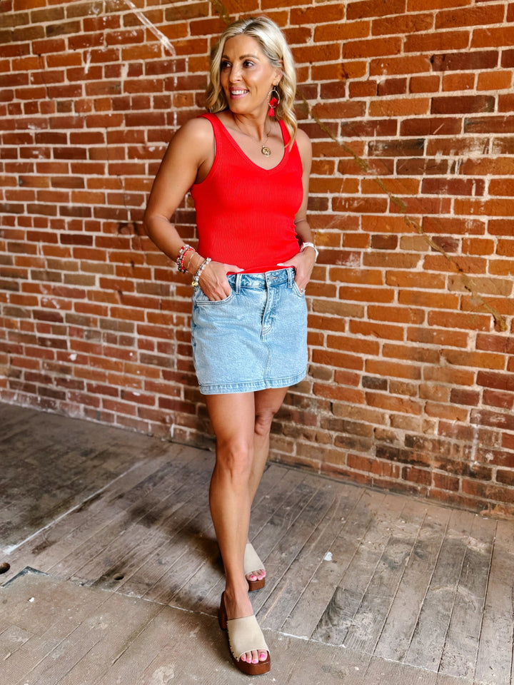 Dual Mood Reversible Ribbed Tank, Red