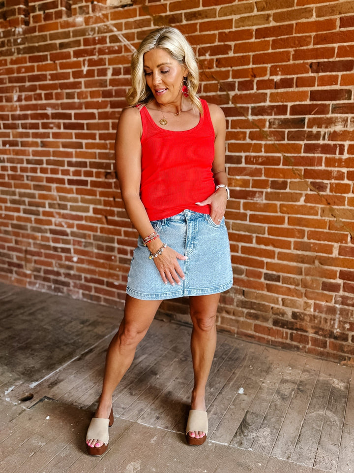 Dual Mood Reversible Ribbed Tank, Red