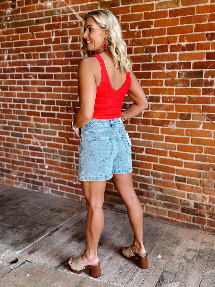 Dual Mood Reversible Ribbed Tank, Red