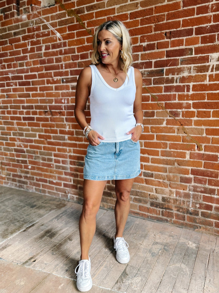 Dual Mood Reversible Ribbed Tank, White