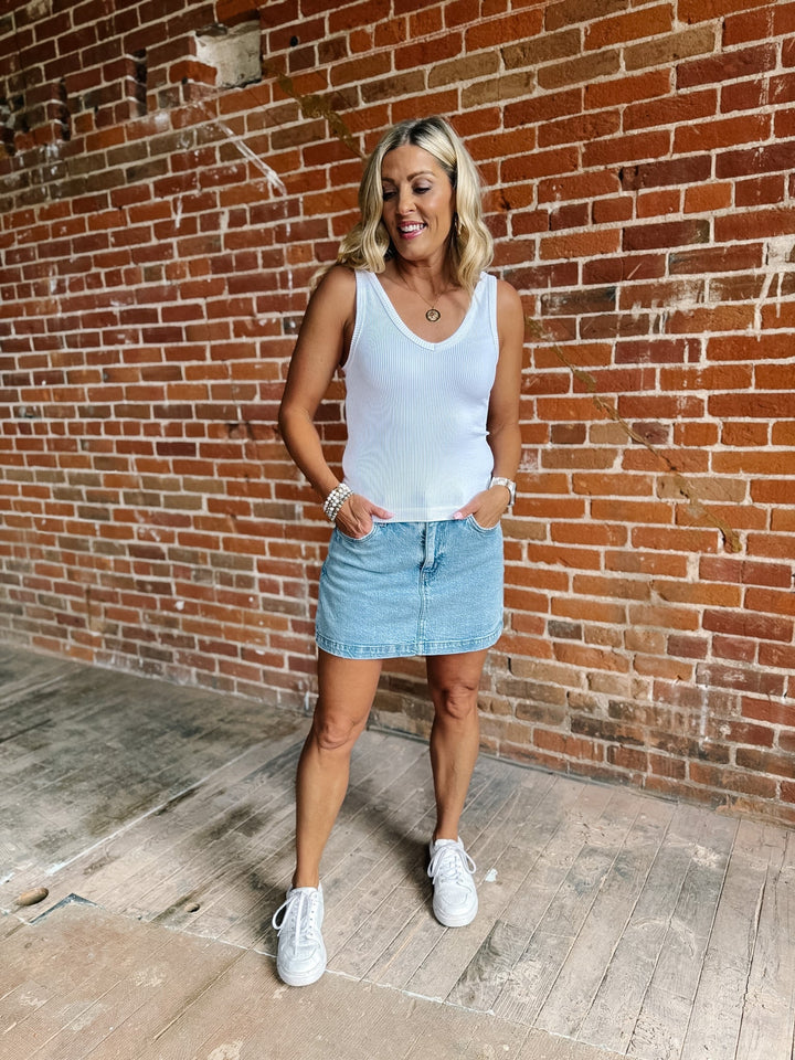 Dual Mood Reversible Ribbed Tank, White