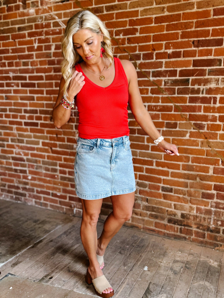 Dual Mood Reversible Ribbed Tank, Red