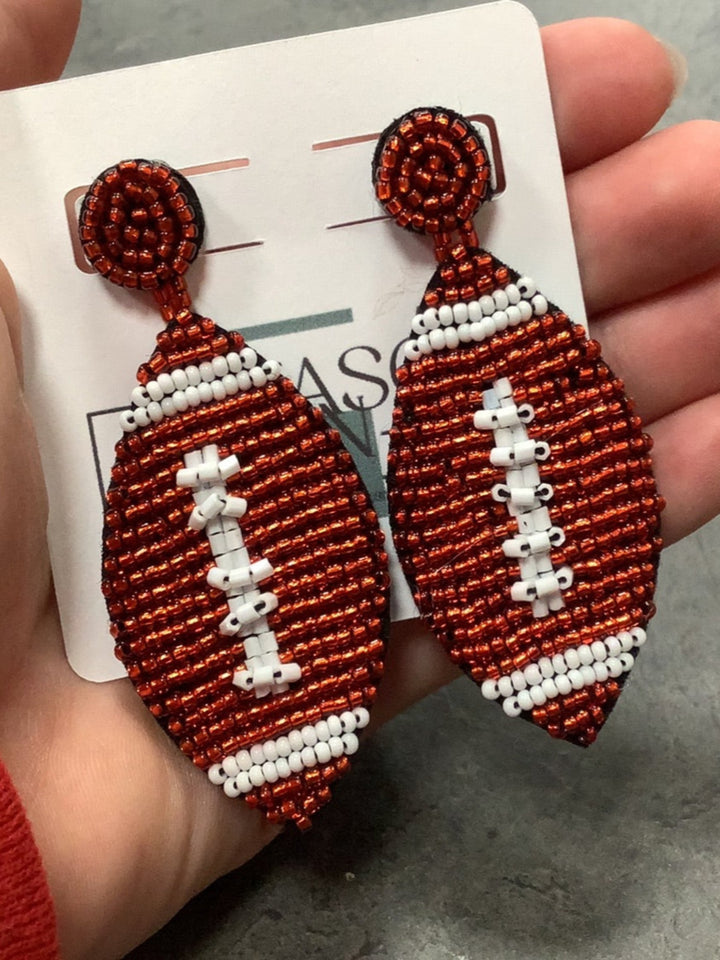 Dazzler Seed Bead Football Earrings, Red