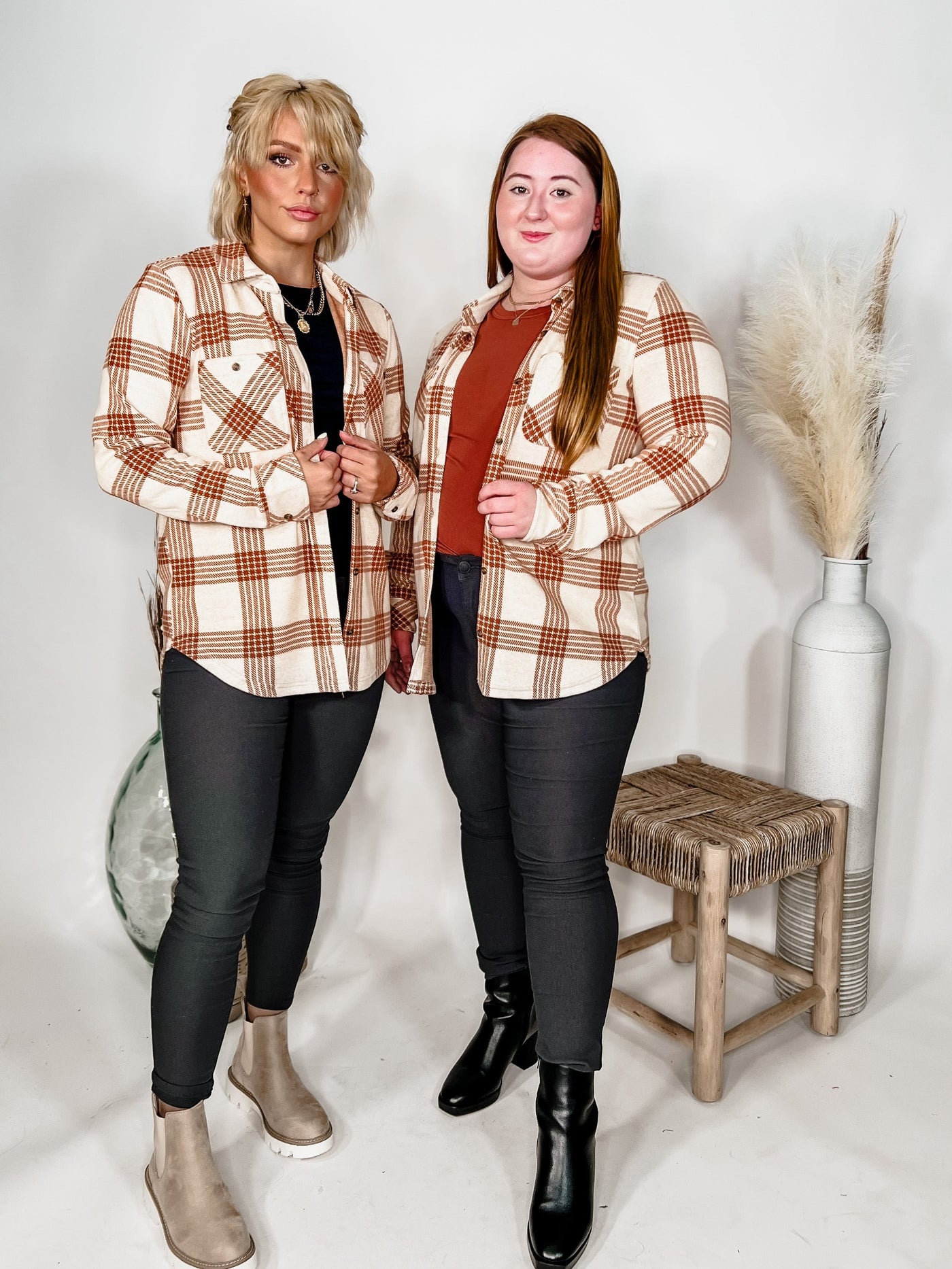 Lewis Button Up Plaid, Rust/Ivory