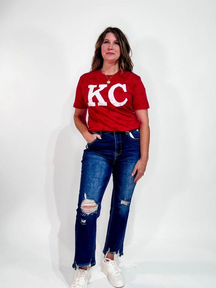 Distressed KC Star Print Graphic Tee, Red Star