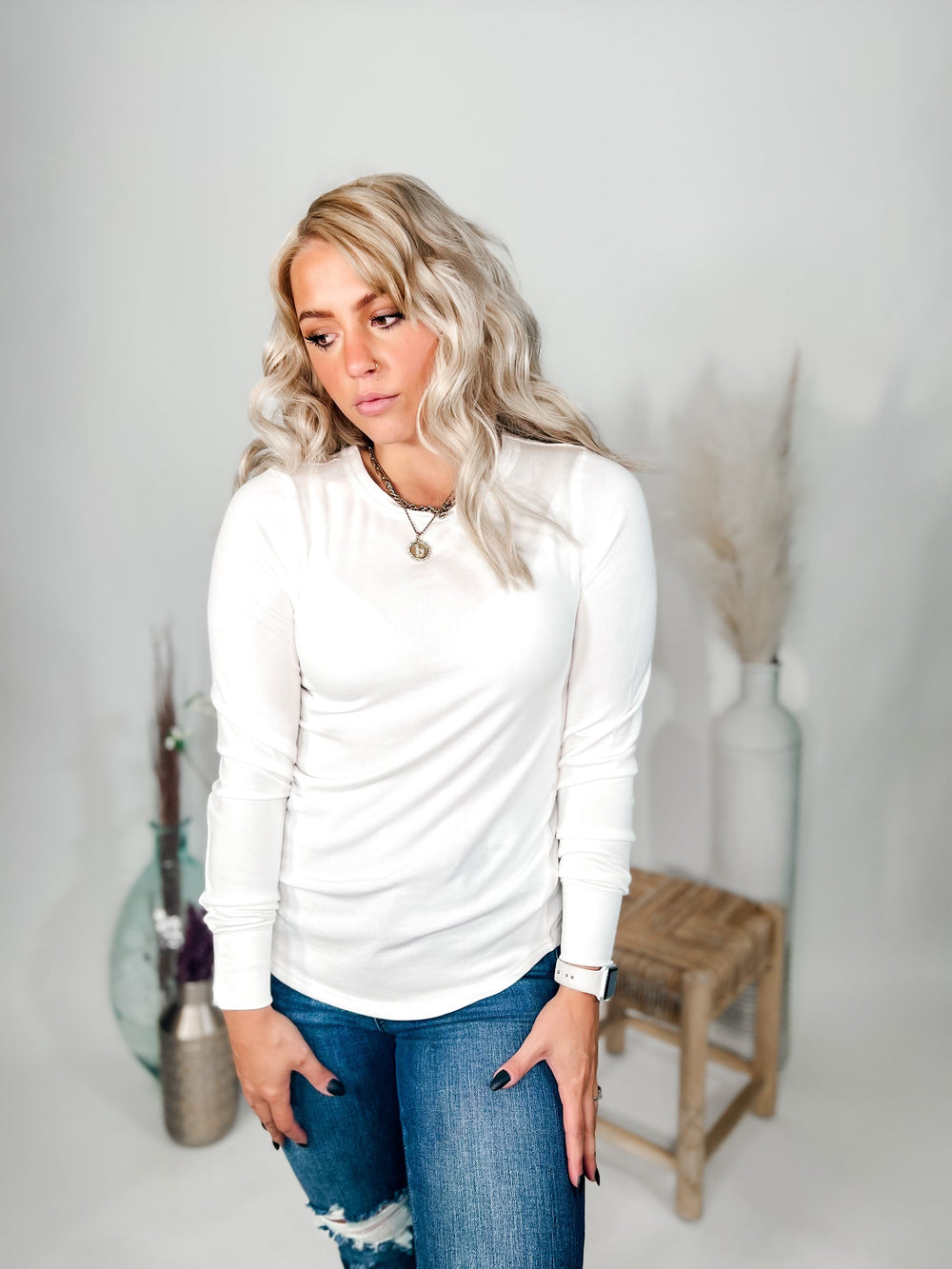 Stacy Long Sleeve Top, White