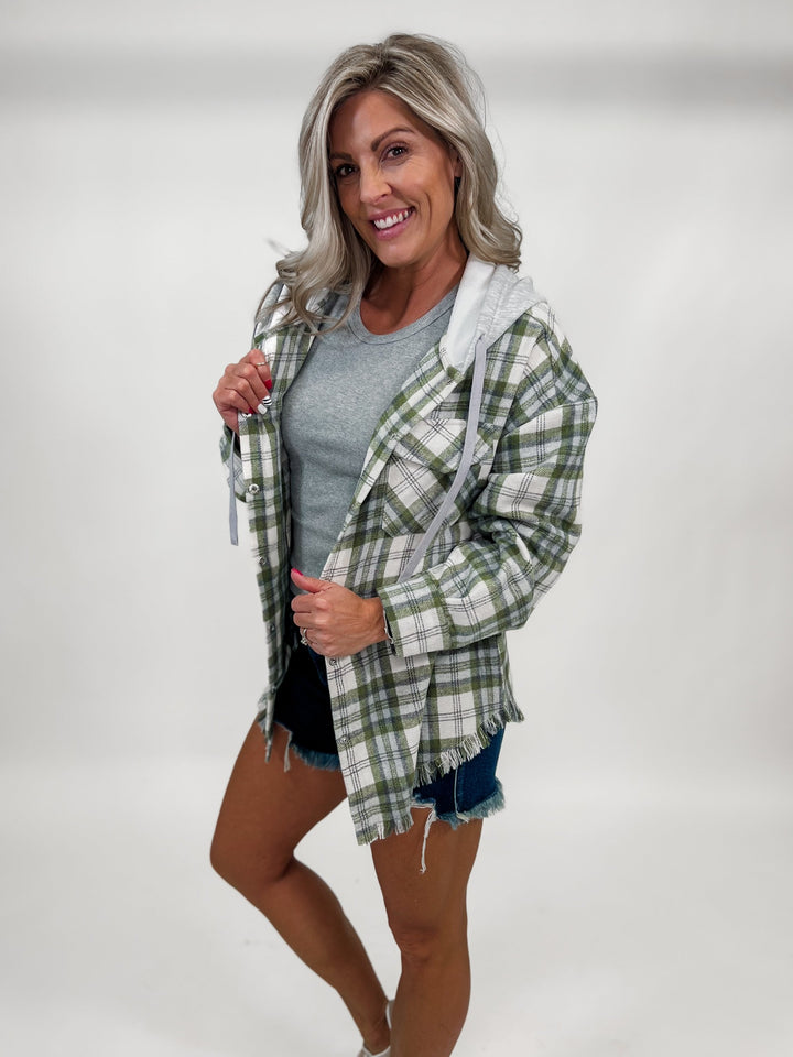 On the Move Hooded Plaid, Olive