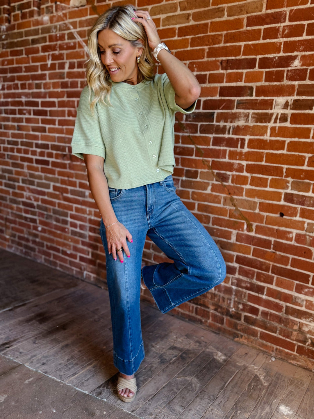 Easy Living Button Up Cardigan, Green