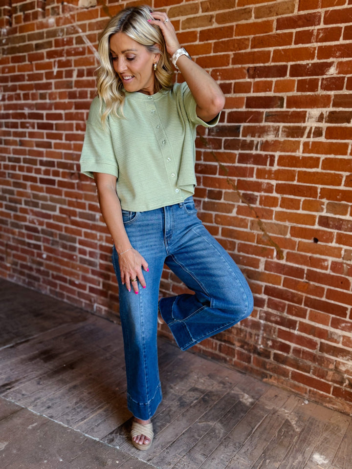 Easy Living Button Up Cardigan, Green