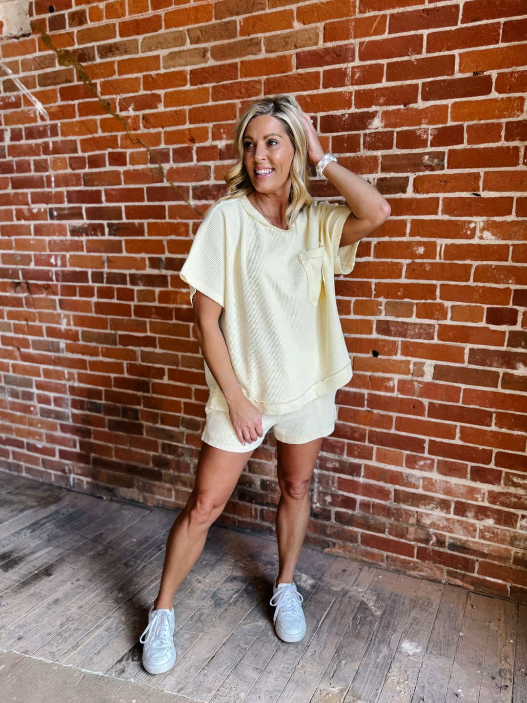 Easy Texture Honeycomb Knit Top, Lemonilla