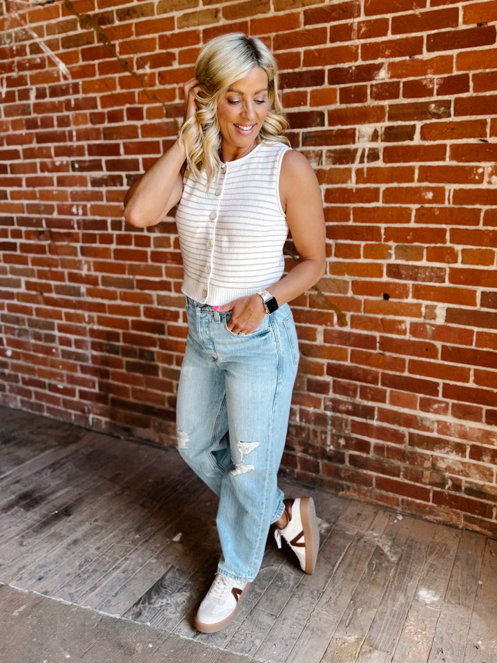 Easy Layer Striped Vest, Khaki