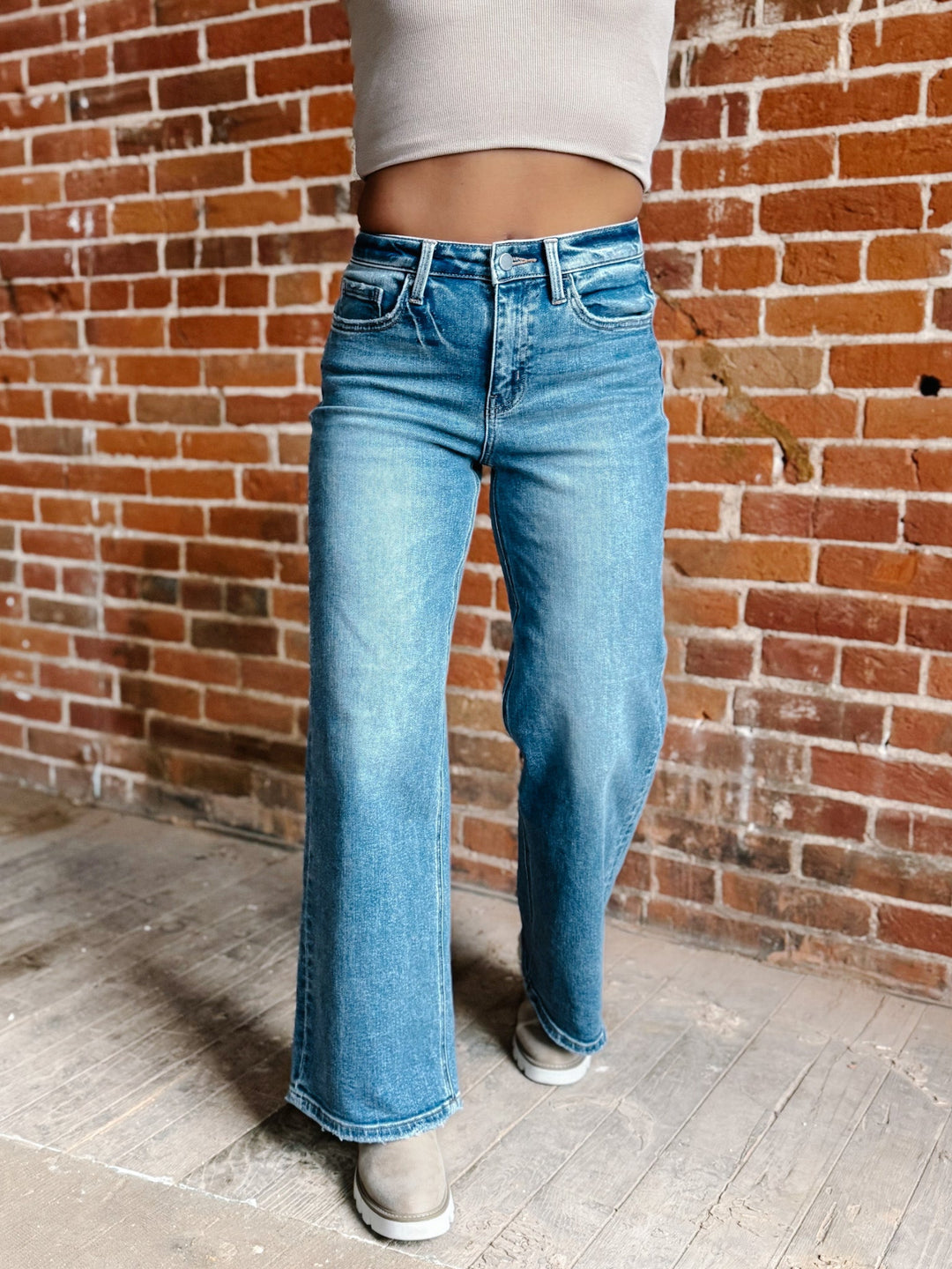 Elbe High Rise Wide Leg Jeans, Medium Wash