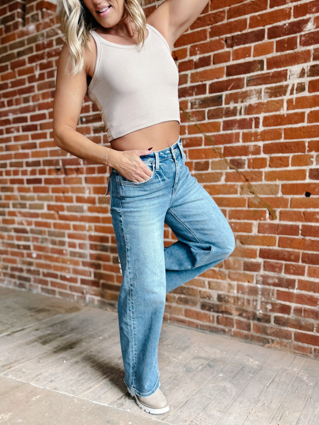 Elbe High Rise Wide Leg Jeans, Medium Wash