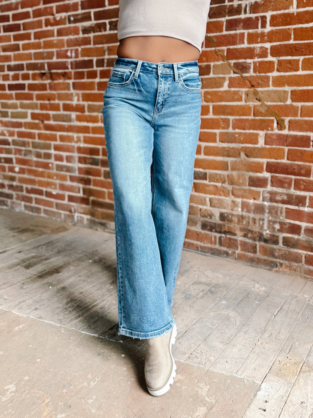 Elbe High Rise Wide Leg Jeans, Medium Wash