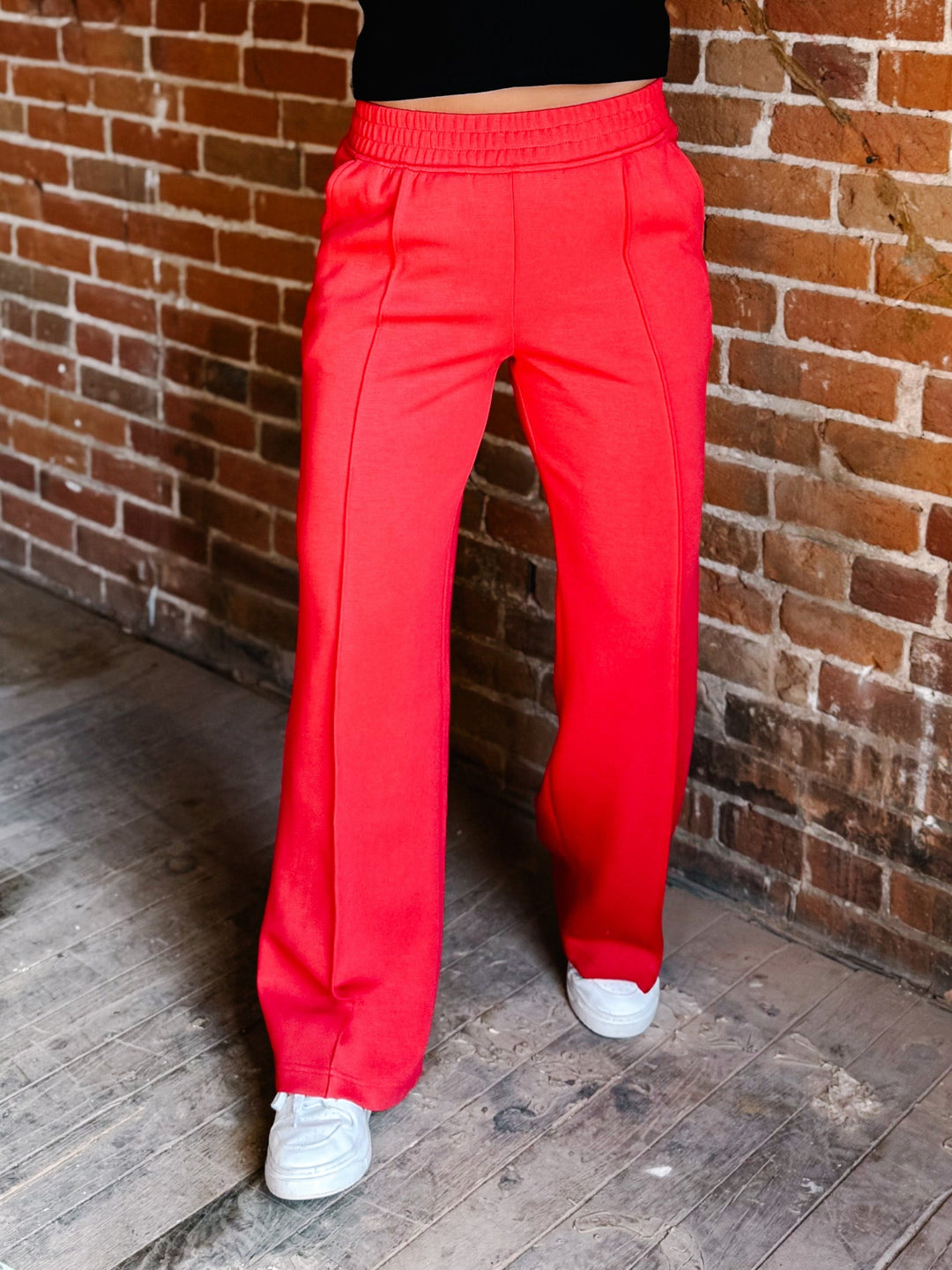 Elevate Scuba Pintuck Straight Leg Pants, Red