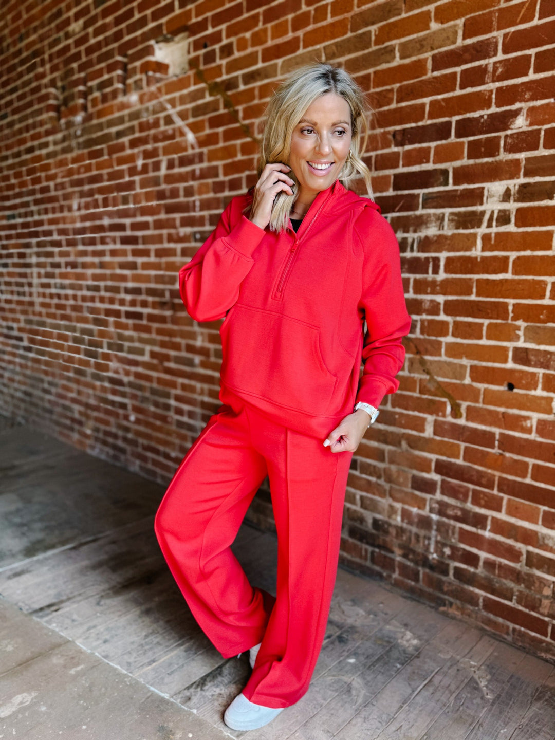 Elevate Scuba Pintuck Straight Leg Pants, Red