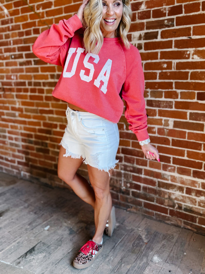 Ember Tummy Control High Rise Distressed Shorts, White