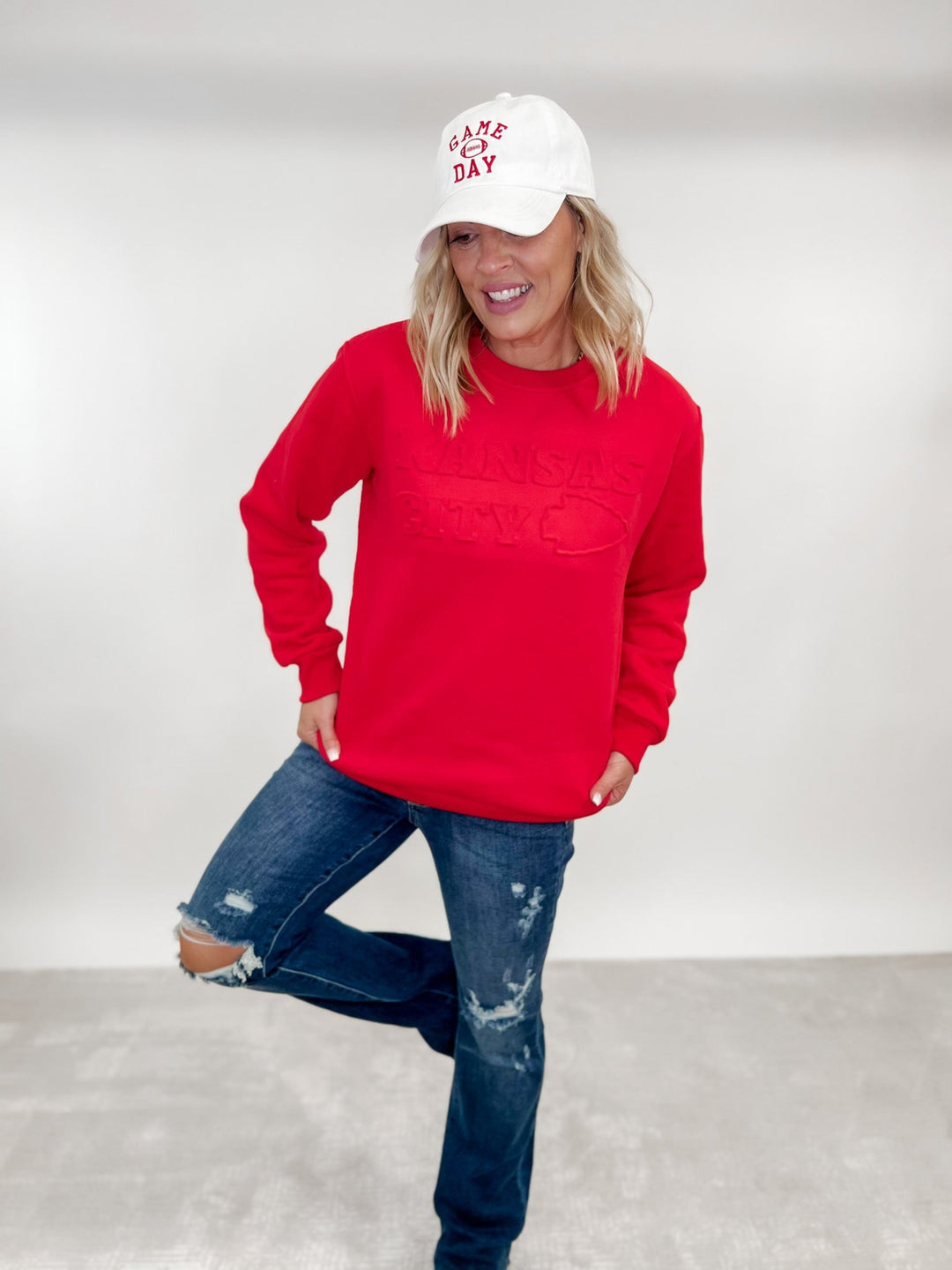 Kansas City Embossed Sweatshirt, Red