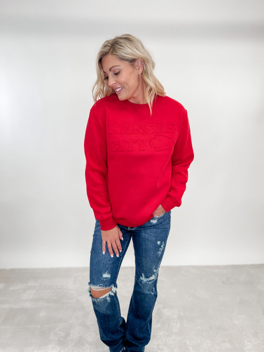 Kansas City Embossed Sweatshirt, Red