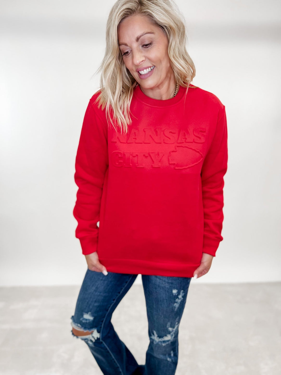 Kansas City Embossed Sweatshirt, Red