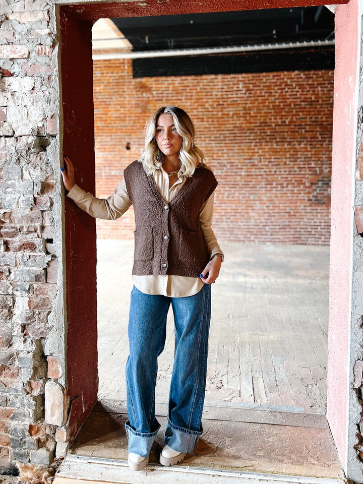 Emma Sleeveless Cardigan, Coffee Bean